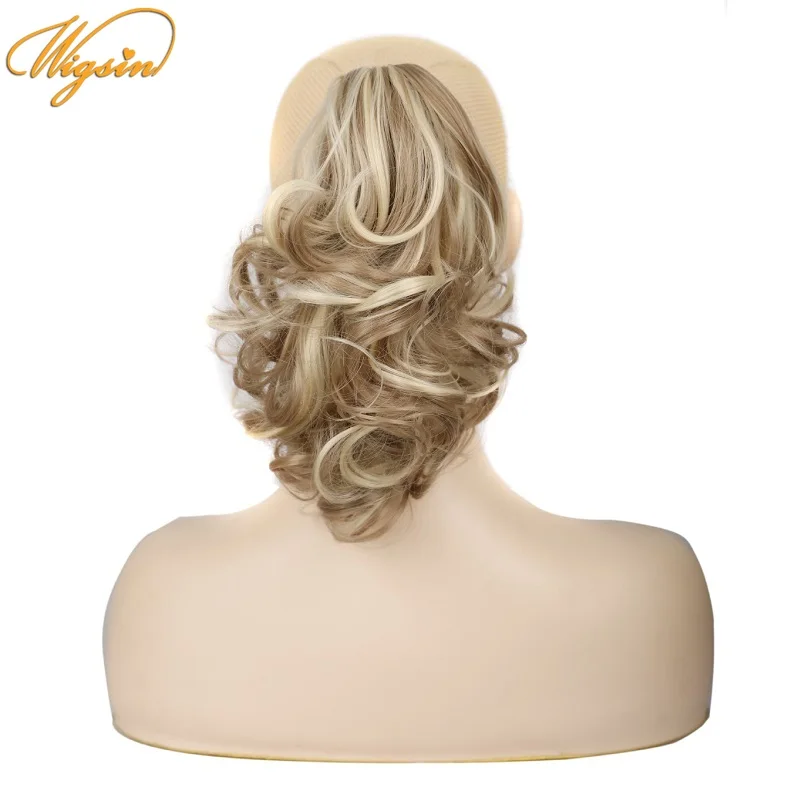 

WIGSIN 12Inch Synthetic Short Wavy Curly Ponytail Hair Extension Claw Clip in Hair Natural Brown Blond Hairpiece for Women