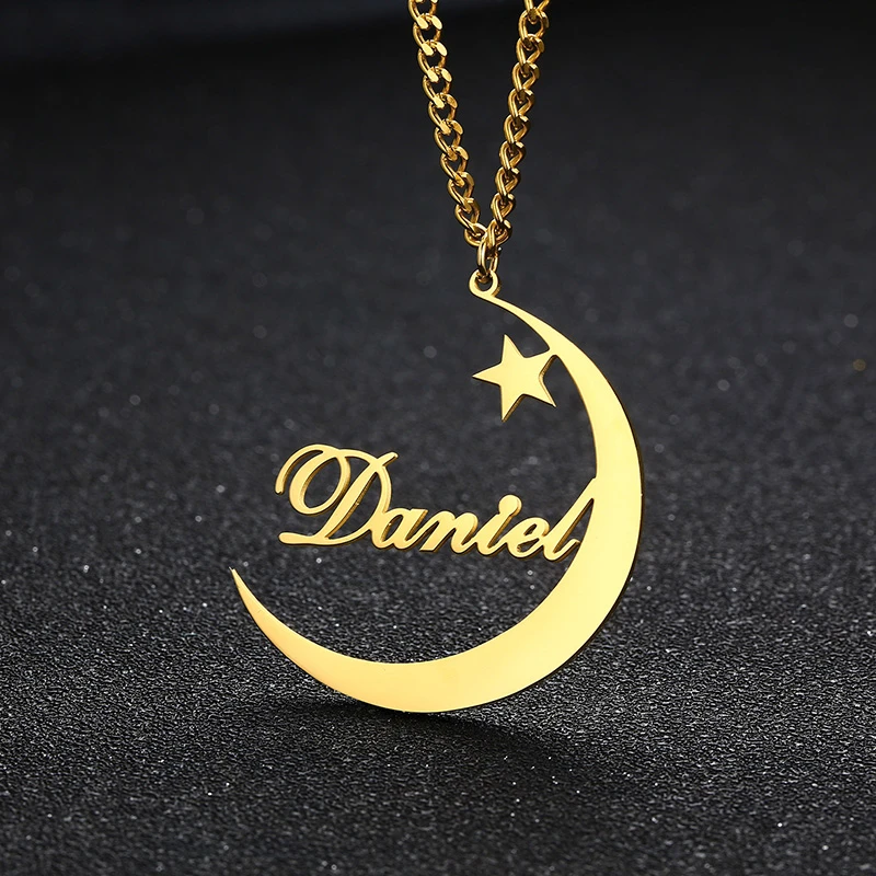 

Handmade Moon Star Pendants Custom Name Necklaces Personalized Women Gold Silver Color Choker Jewelry Gift