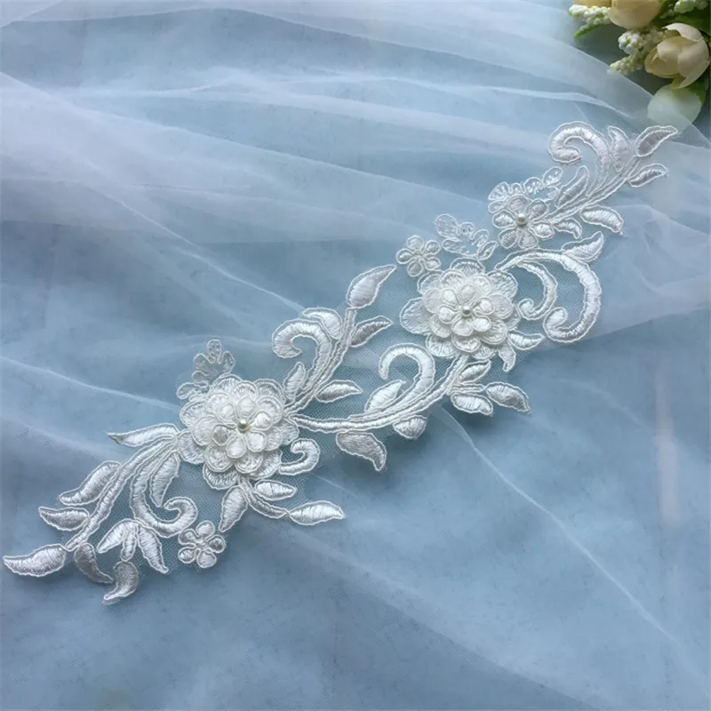 1Pc Ivory Fashion Polyester embroidery Beaded patch flowers wedding motifs flower lace applique 30X 10cm LA249 | Дом и сад