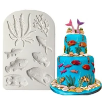 1pc fish seaweed silicone mold diy cake border fondant cake decorating tools sea coral cupcake chocolate moulds