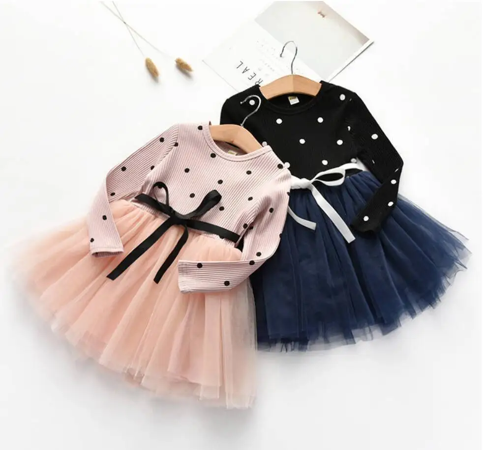 Осень-зима новинка 2019 хлопковая детская одежда платье на бретельках с длинным