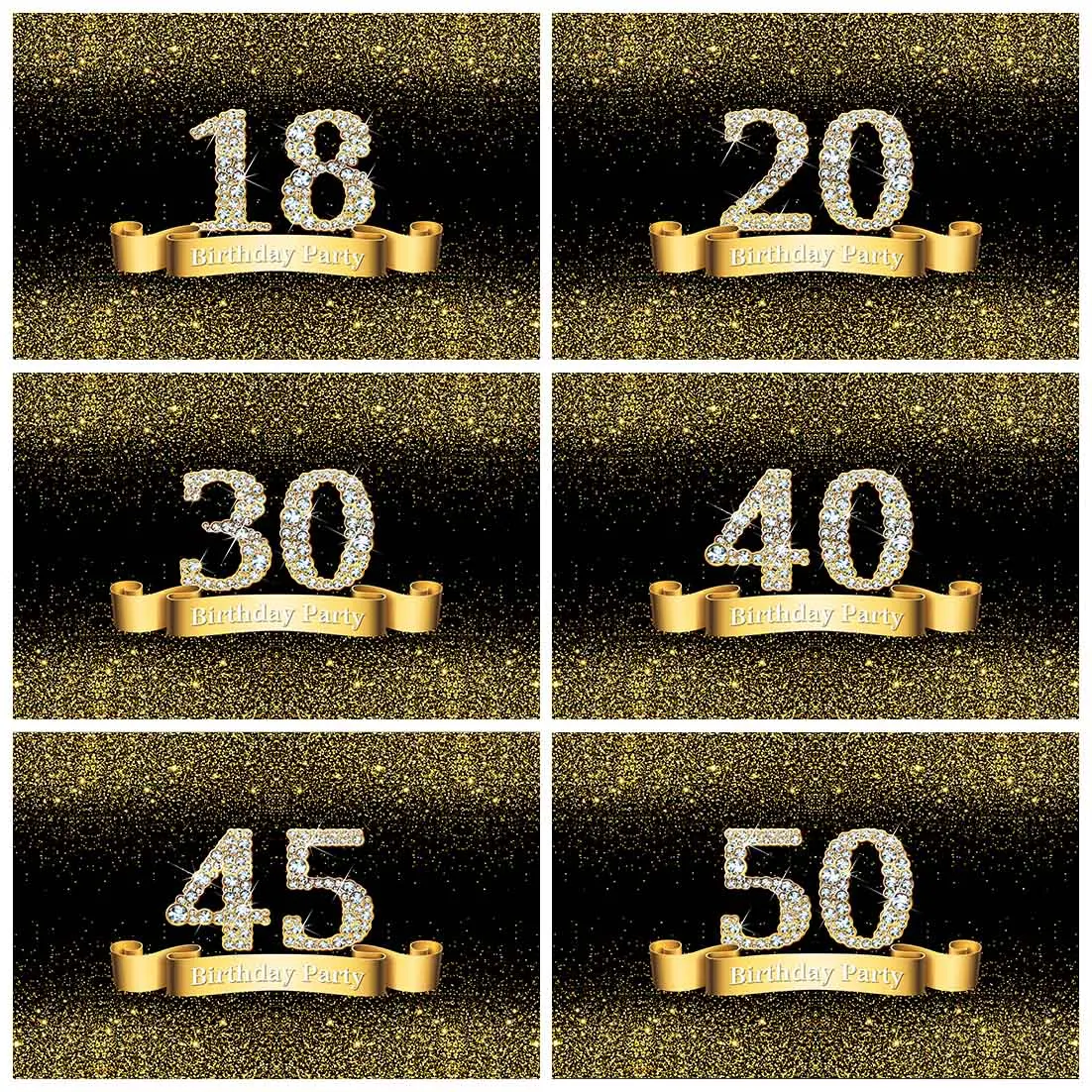 Фотофоны для студийной фотосъемки с изображением золотых точек и надписей Happy 18 25