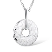 vintage silver charm necklace for women elegant flower pattern white enamel circle pendant necklace with chain retro jewelry