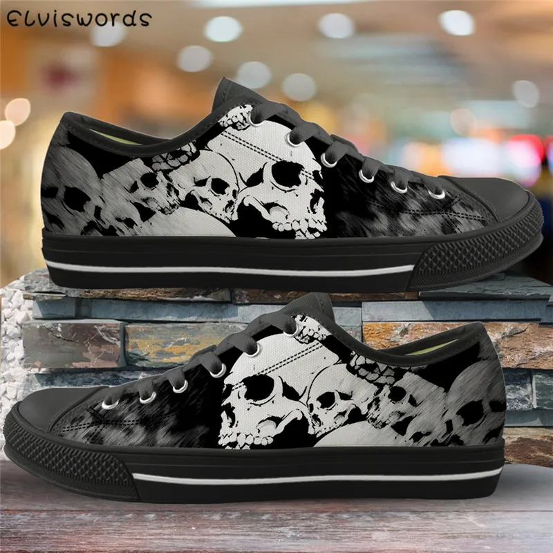ELVISWORDS из парусины вулканизованные Shoes Punk Skull Head 3D Print Low Top квартиры для женщин
