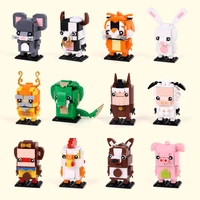 12pcsset china twelve zodiac brickheadz animal building blocks classic square head diy bricks educational toys for children