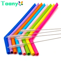 reusable food grade silicone drinking straws foldable flexible straw with cleaning brushes bar party supplies recyclable