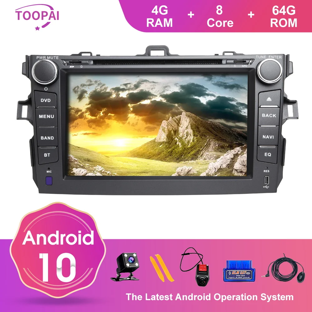 TOOPAI Android 10 для Toyota Corolla 2007-2011 авто FM радио головное устройство стерео GPS Navi