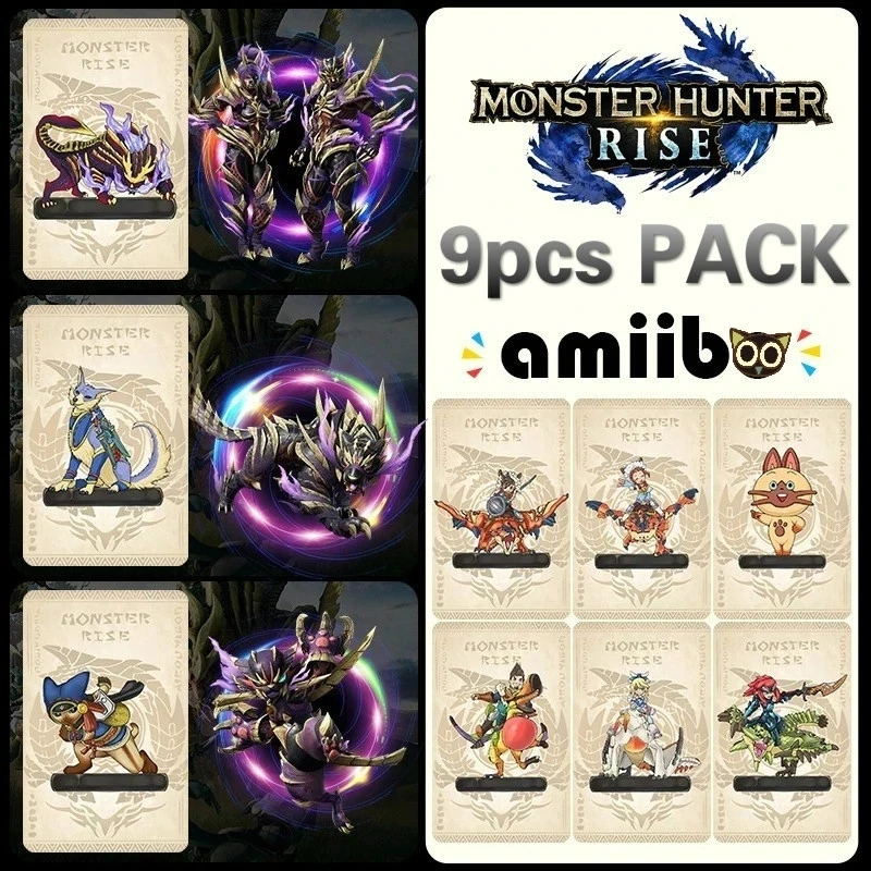 

9PCS. for M0nster Hunter Rise NFC Amiib0 Card. Include: Palamute, Palico, Magnamalo. Compatible Sw1tch, Sw1tch Lite. 9 pcs