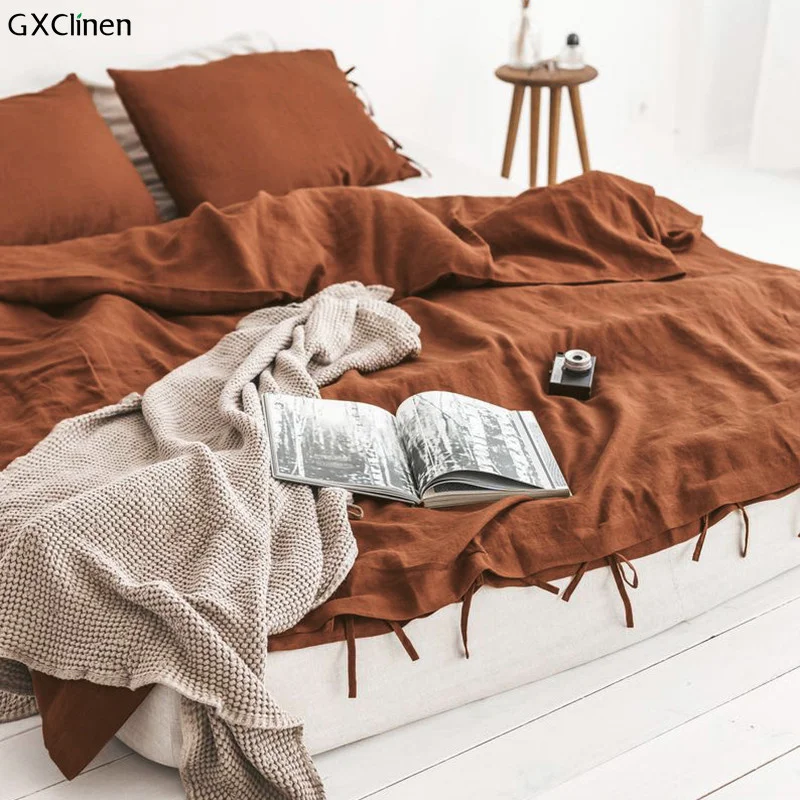 Комплект постельного белья из 100% льна с бантом и лентой желтым бантом-бабочкой