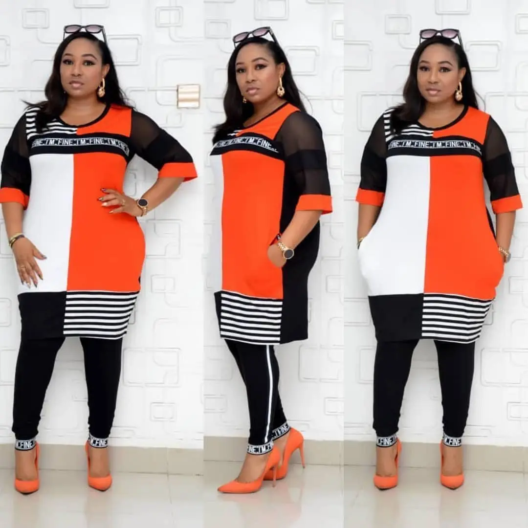 

2 Piece Women's Sets Africa Women Striped Letters Half Sleeve Pullover Tops and pant african women suit african clothing