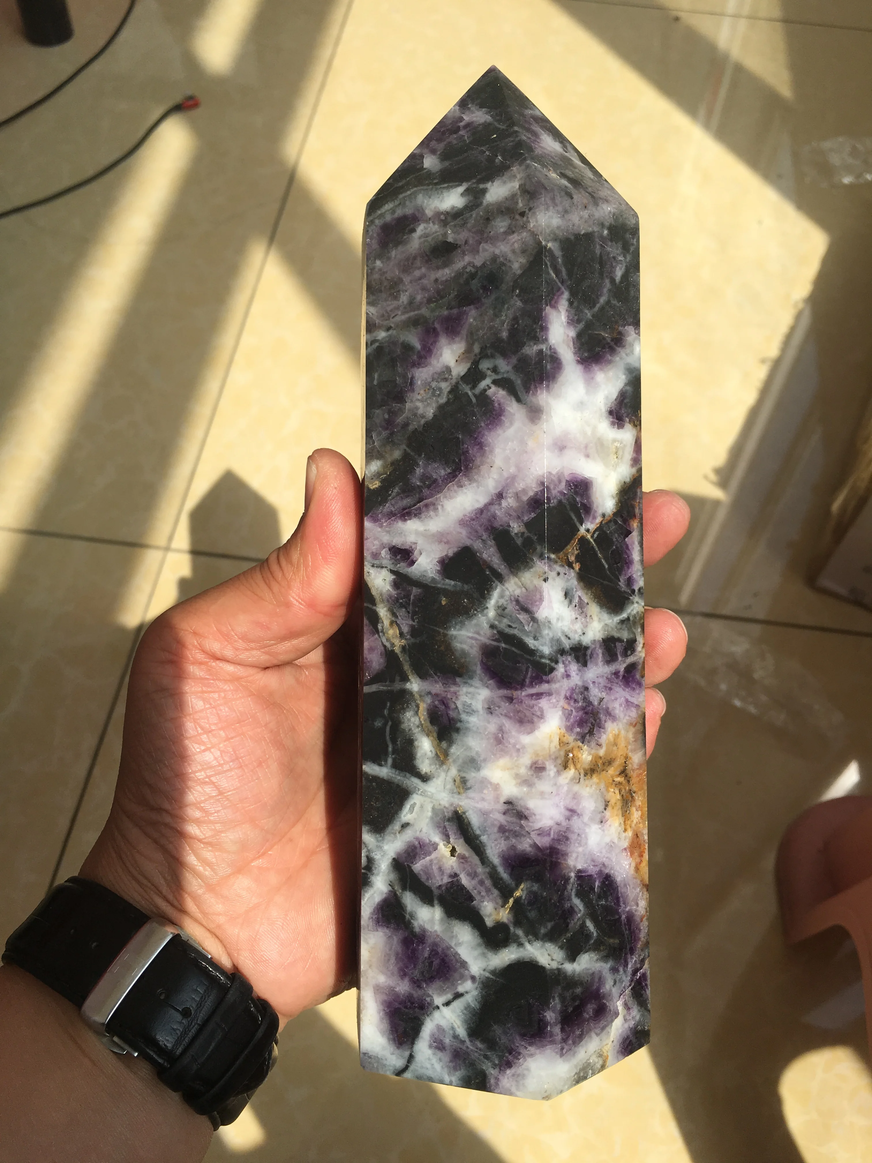 

Natural dream amethyst fluorite ore quartz crystal rod point column mace column healing