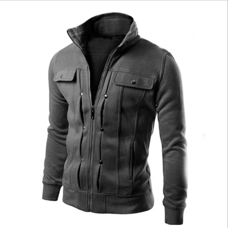 

New Men's Fashion Stand Collar Button Decoration Sweater Coat Cardigan Zipper Sweater 2021 Autumn and Winter Style Hooded Gender