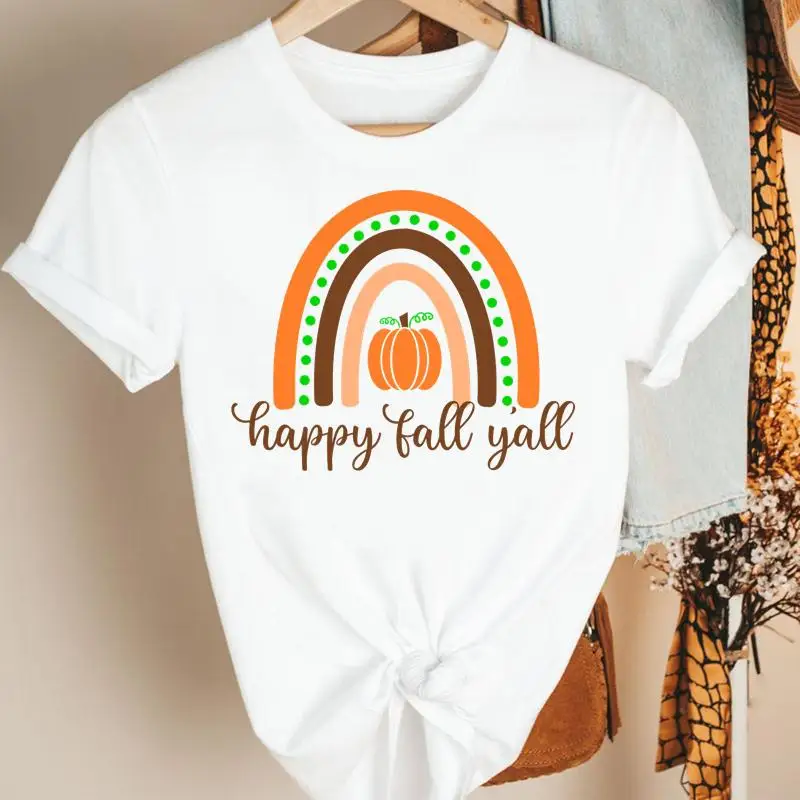 

Women Autumn Letters Cute 2021 New Fall Thanksgiving Halloween Clothing Cartoon Print Tshirt Female Tee 2021 Top Graphic T-shirt