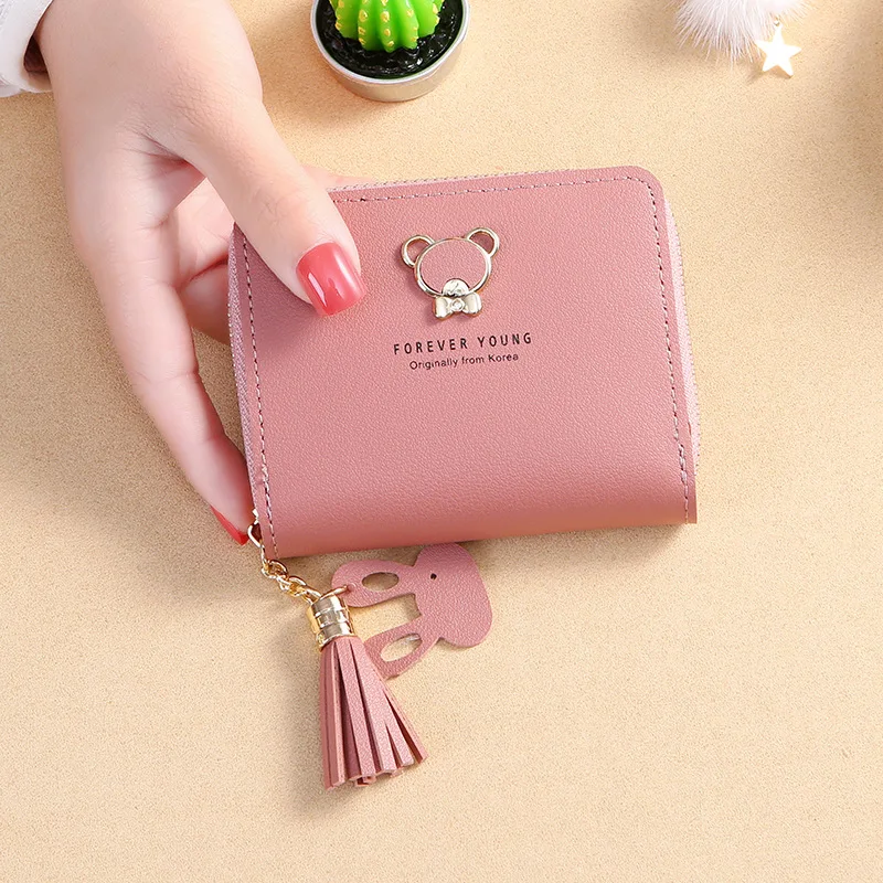 Dark pink Милый мини женский кошелек с кисточками, женский кошелек, держатель для карт, кошельки, кошельки, сумки для денег, кожаные женские маленькие кошельки Женская сумочка - Цвет: Dark pink