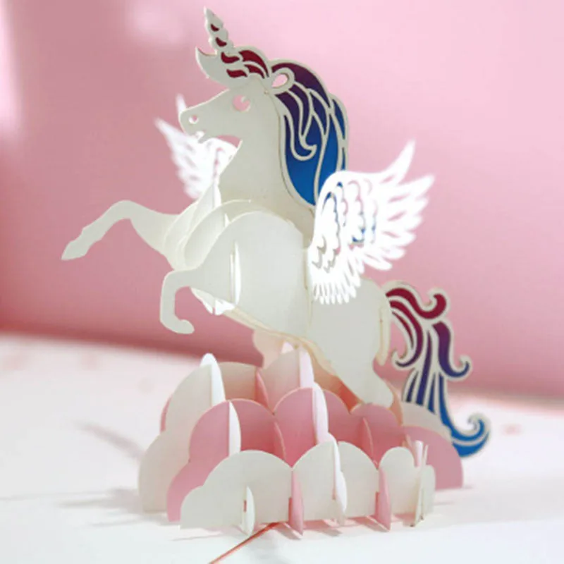 День рождения карты Единорог всплывающие с конвертом 3d лазерная резка крафт