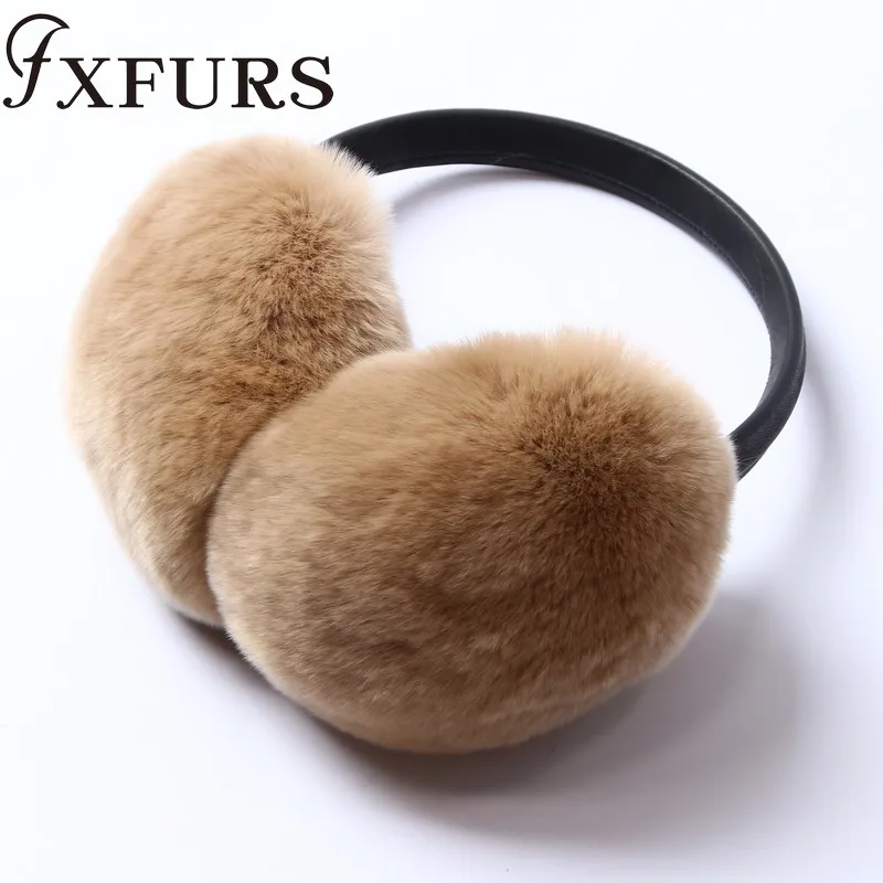 FXFURS 2020 женские модные наушники из меха кролика рекс с кожаной полкой Зимние