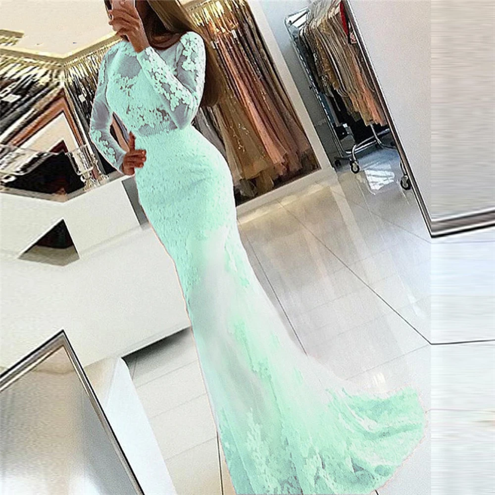 Женское вечернее платье-русалка лавандовое кружевное платье до пола с длинным