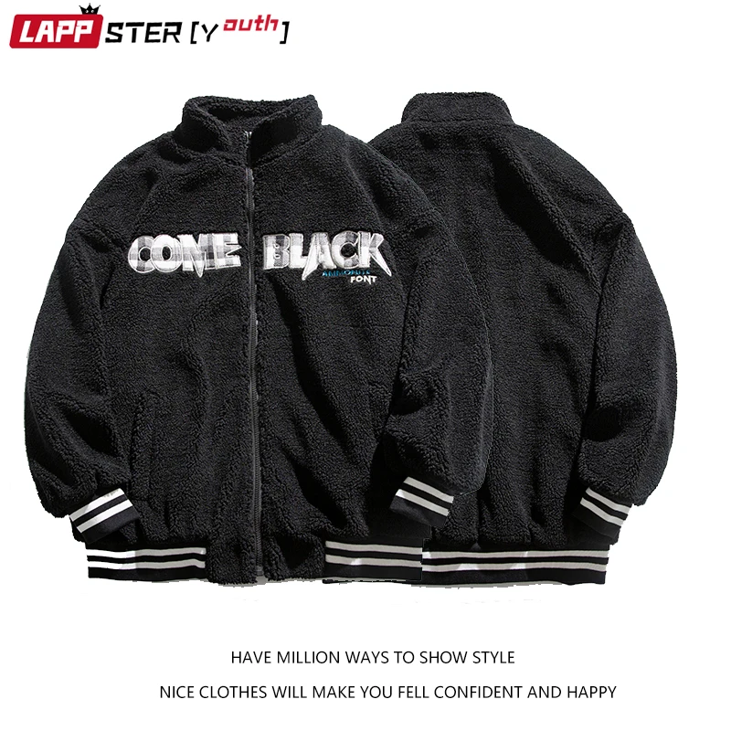

LAPPSTER-Youth Men Black Sport Style Winter Jacket 2022 Mens Lambswool Thick Korean Jackets Coats Man Vintage Casual Warm Parkas