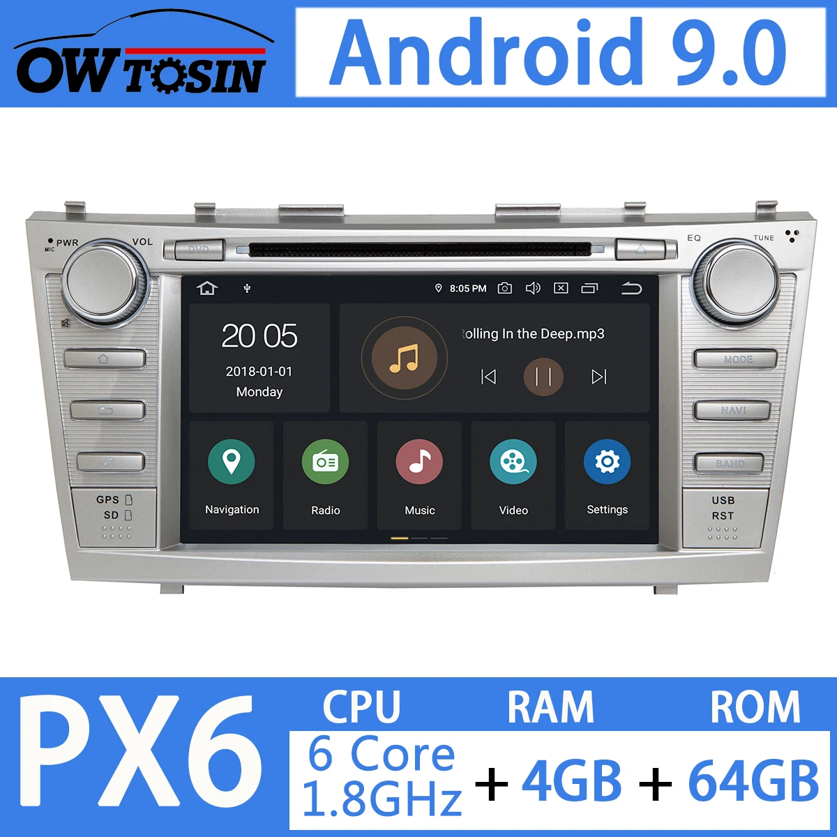Автомобильный DVD-плеер 7 дюймов 8 ядер 4 Гб + 64 ГБ Android 9 0 PX6 для Toyota Camry 2006-2011 радио