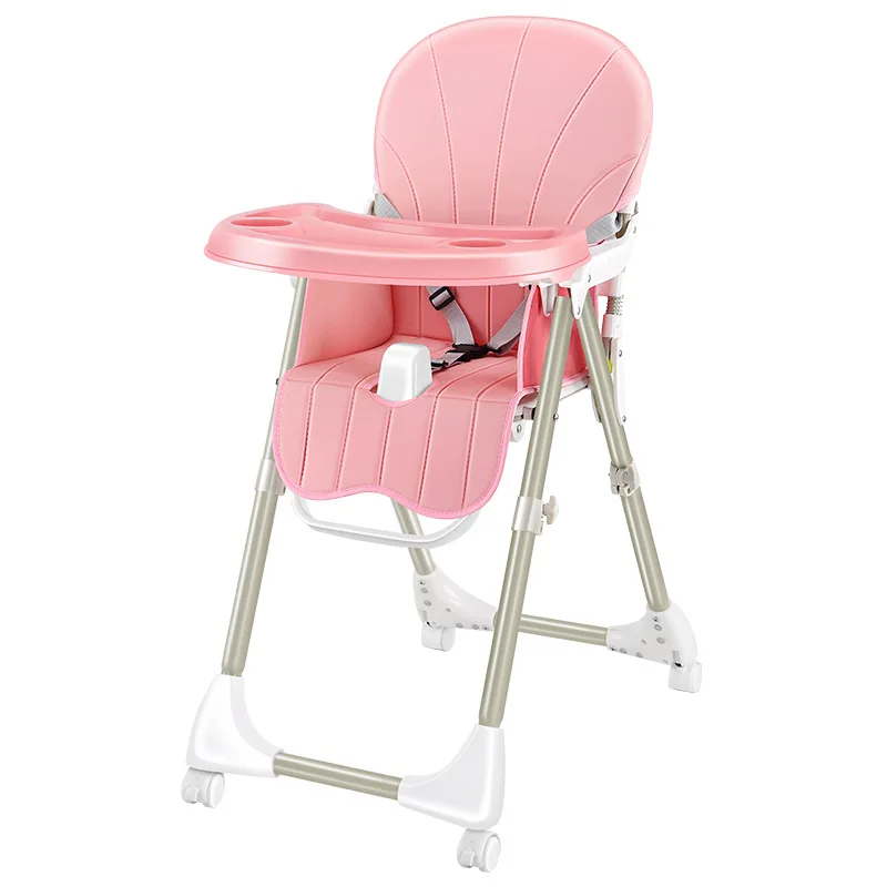 Baby dining chair high foldable  furniture kids chair leather portable multi-functional eating seat Fall prevention pink