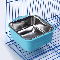 dog food container pet bowl hanging dog bowl cat bowl round square stainless steel hanging bowl pet dog cage