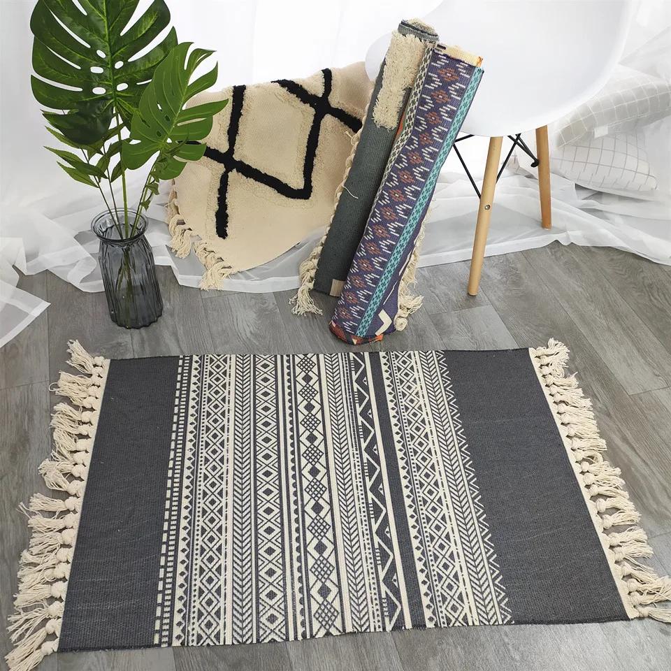 Плетеный хлопковый ковер ручной работы богемные кисти в этническом стиле коврик