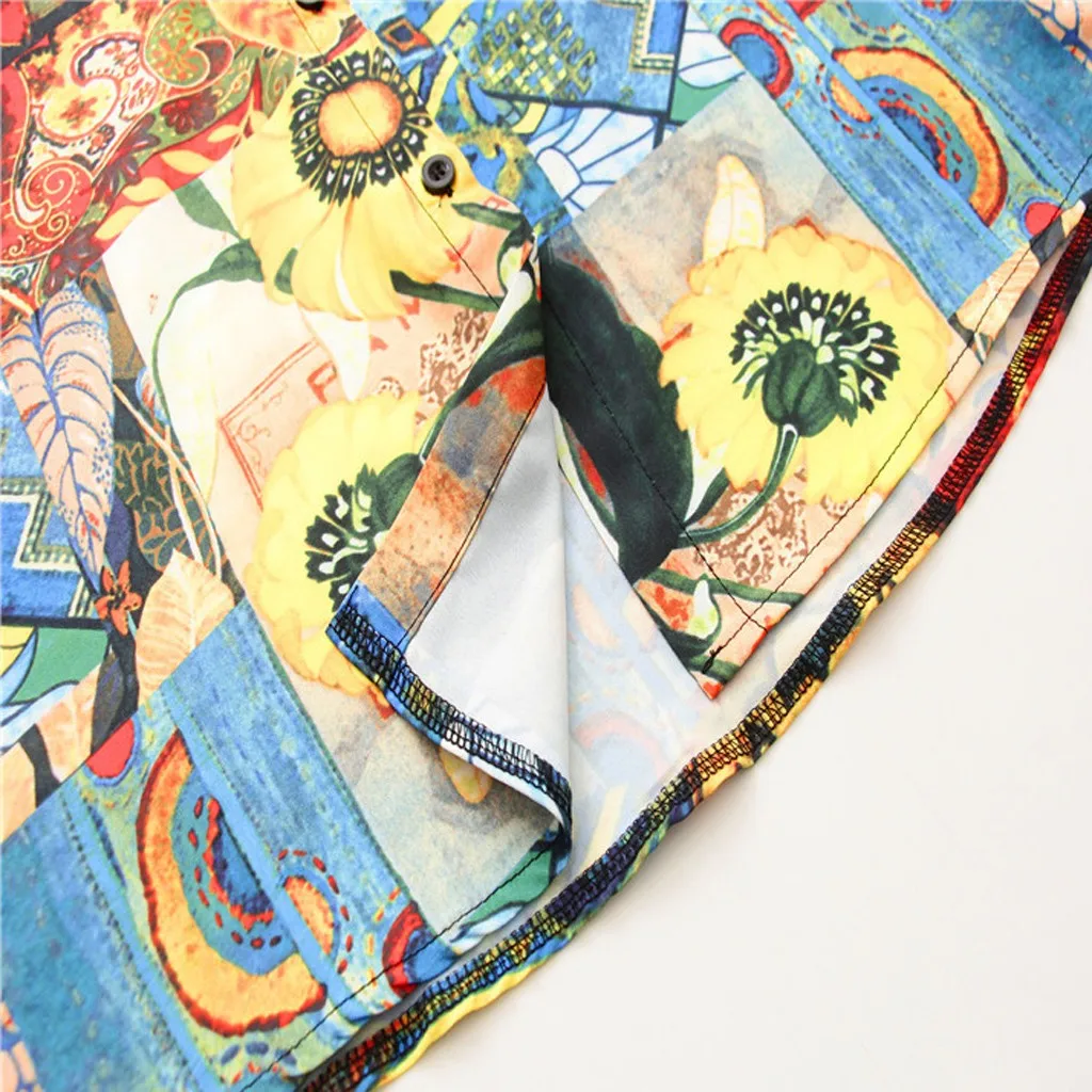 

CHAMSGEND women's blouse Polyester clothing for women Lady Fashion Women Top Retro Print Short Sleeve Casual Shirt Lapel Blouse