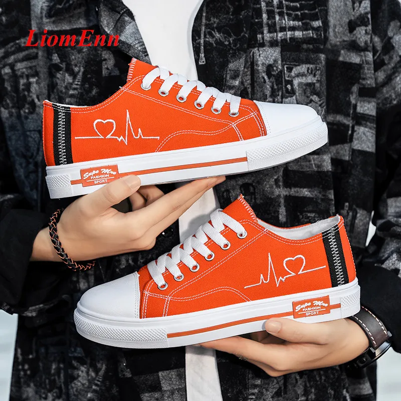 Fashion Canvas Shoes Woman Flats Casual Sneakers Women Shoes 2023 Spring Tennis Orange Light Sport Shoes Unisex Plus Size 35-44