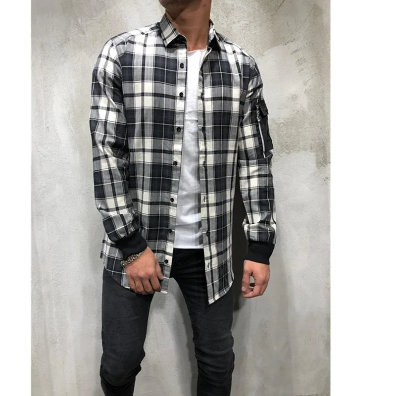Мужская большая клетчатая рубашка с длинным рукавом деловой костюм мужская