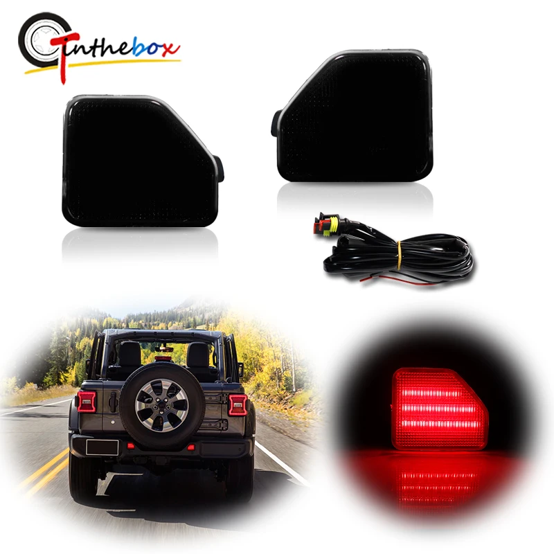 Gtinthebox Car LED Rear Bumper Reflector Lights For 2018-up Jeep Wrangler JL, Function as Tail/ Running Light or Rear Fog Light