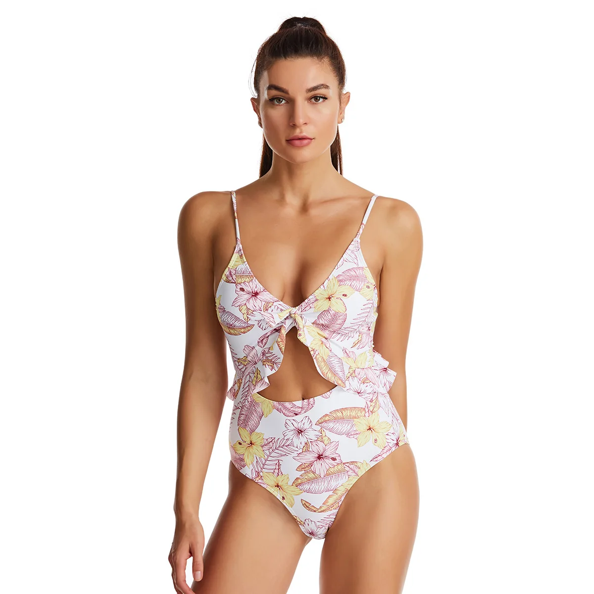 

Цветочный маленький свежий купальник, Женский сексуальный купальник с рюшами и лентой, новое бикини