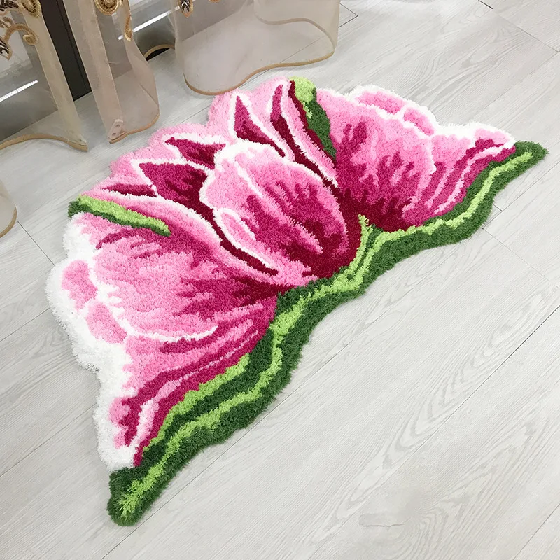 

Tulip Flower Style Plush Soft Carpet Door Mat Rug for Home Kitchen Bathroom Toilet Living Room Anti-skid Room Carpet 80*50cm