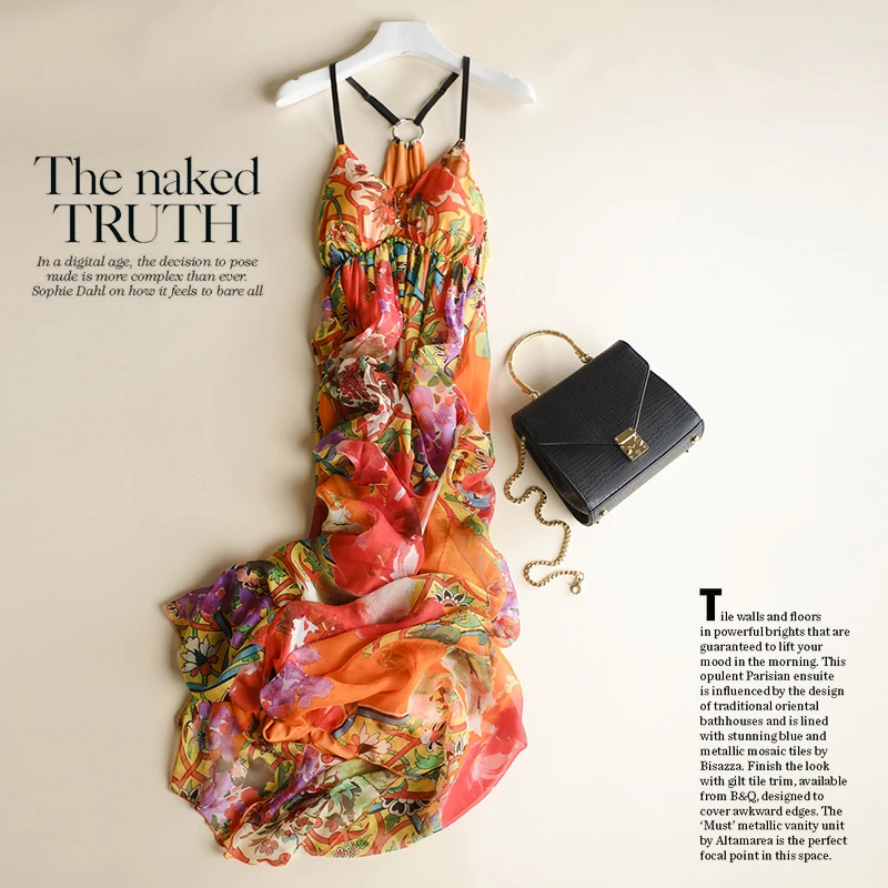 Летнее платье в стиле бохо женские платья из 100% натурального шелка элегантные