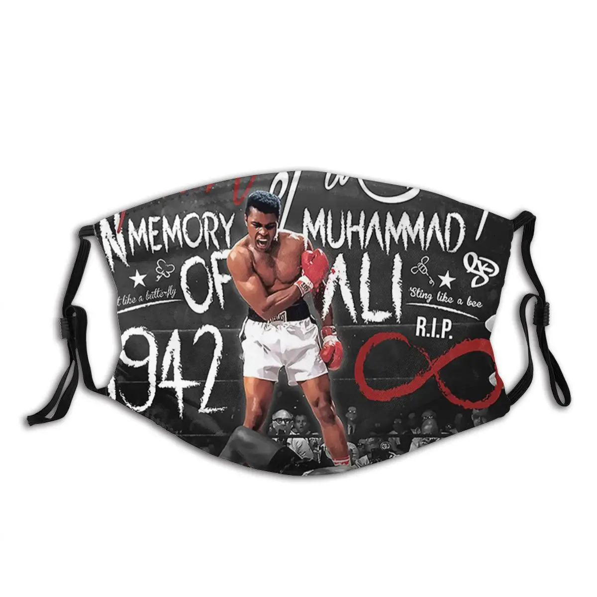 

Muhammad Ali Memory Reusable Printed Mouth Face Mask Windproof Dustproof with Filters Winter Protection Cover Respirator for Men