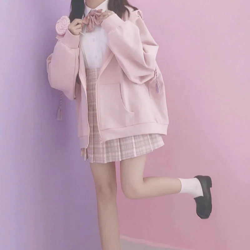 Милые стильные толстовки и свитшоты в стиле Харадзюку зимние свободные тонкие на