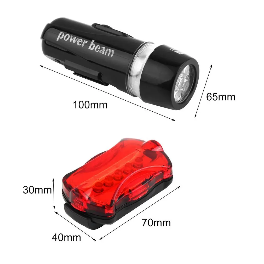 

5 Water Resistant LEDs Bike Bicycle Head Light + Rear Safety Flashlight + Bracket Bicycle Accessorie Bicycle Light Black+ Red