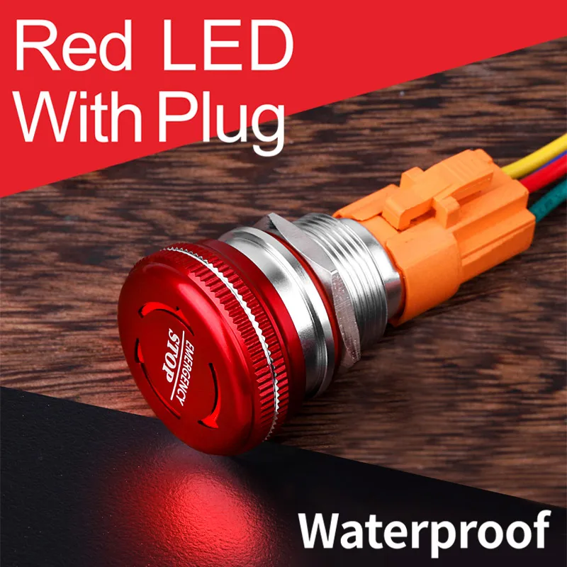 Red LED Witch plug 16 мм 19 мм 22 мм водонепроницаемый IP65 гриб Аварийная остановка кнопочный переключатель со светодиодным светильник люминесценции - Цвет: Red LED Witch plug