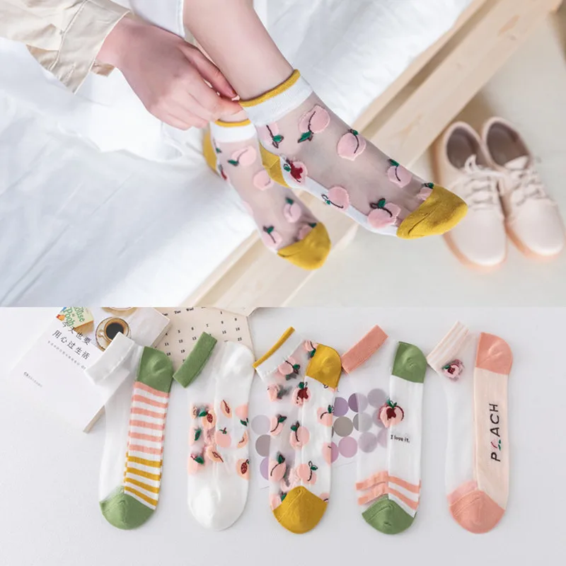 5 пар женские летние модные прозрачные тонкие носки с прозрачными кристаллами |