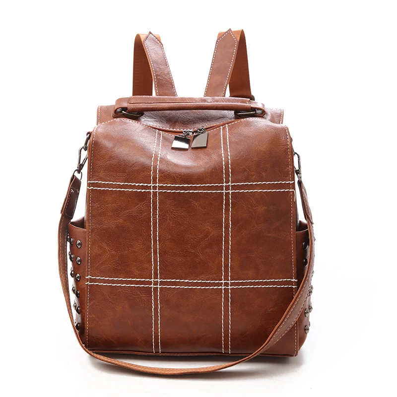 Женский рюкзак из искусственной кожи Scru коричневый винтажный школьный 2