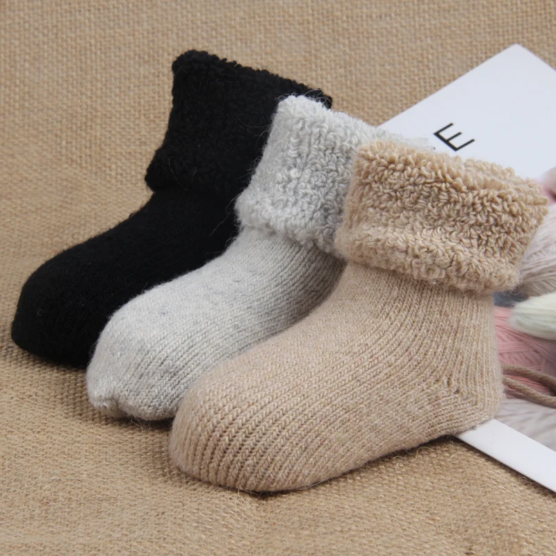 Calcetines gruesos de lana para ni&ntilde;o y ni&ntilde;a, calentadores de piernas de algod&oacute;n, accesorios de calzado, calcetines cortos de marca de 0 a 5 a&ntilde;os, Invierno-0