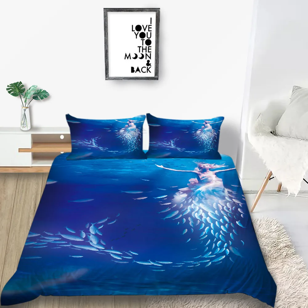 Комплект постельного белья с 3D-принтом русалка красивое очаровательное