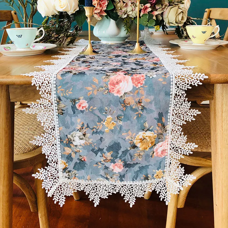 

Modern Fabric Table Flag Pastoral Style Lace Edge Teapoy Table Table-Runner Simple TV Cabinet Towel Cover Tablecloth