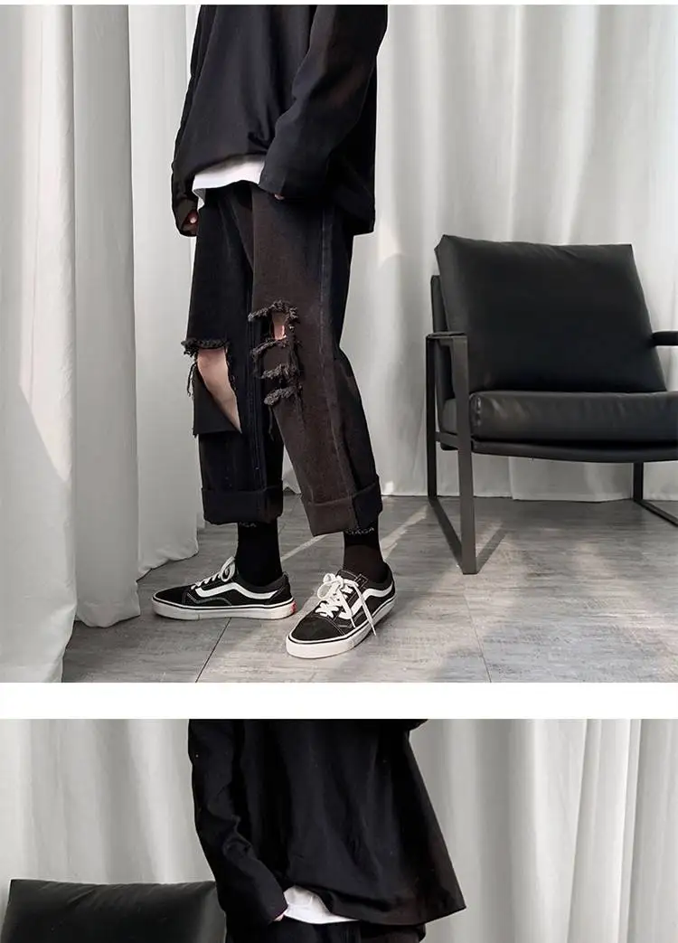 

2019 Ins Men Pants Casual Mens Hip Hop Rap Male Trousers Street Jeans Korean Straight Full Close-Fitting Breathing Loose Pant