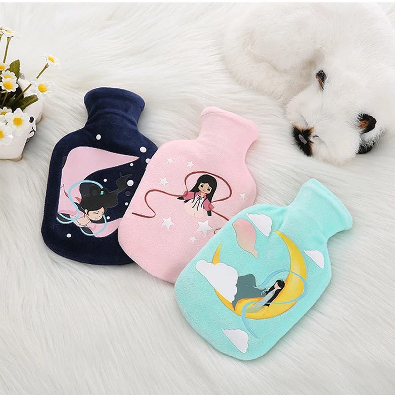 

Cute Little Fairy and Moon Hot Water Bottle Rubber Water-filling Hot-water Bag with Soft Cozy Cover Hand Warmer 350ML