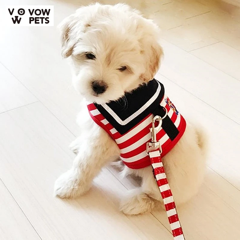 

Free Shipping Adjustable Dog Collar Leash Harness Creative Navy Style Dress Chest Pull Rope Safe Strap For Small Medium Dogs Cat
