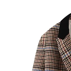 

2020 Autumn and Winter Contrast Collar Suit Collar One Button Check Wool Suit Women