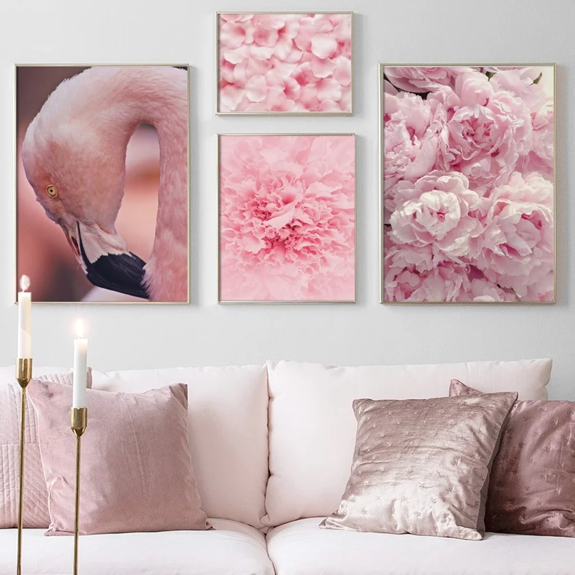 

Pink Peony Flower Flamingo Feather Quotes Wall Art Canvas Painting Nordic Posters And Prints Wall Pictures For Living Room Decor