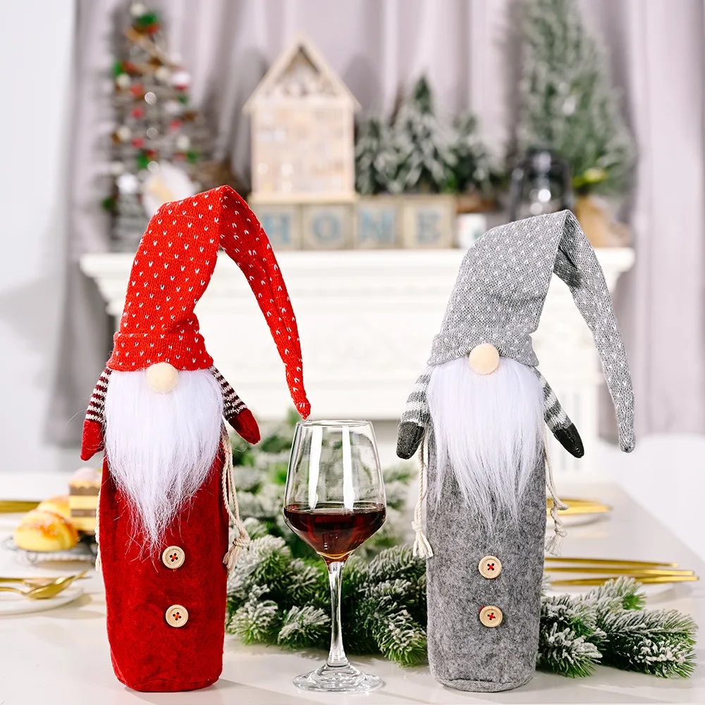 

JIEME New Christmas Decoration Christmas Rudolph Set Wine Bottle Bag Christmas Faceless Doll Wine Bottle Bag Set