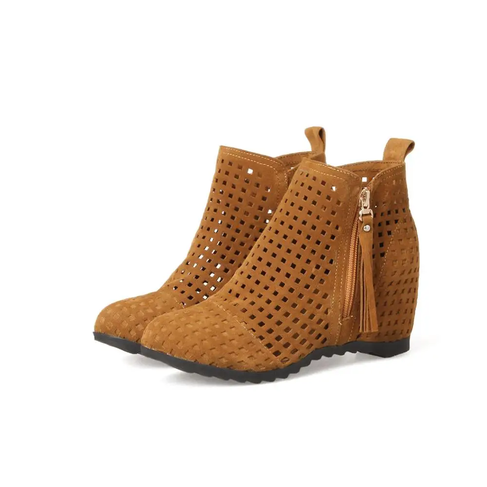 Женские ботинки на скрытой танкетке черные с круглым носком размер 34-43 для осени