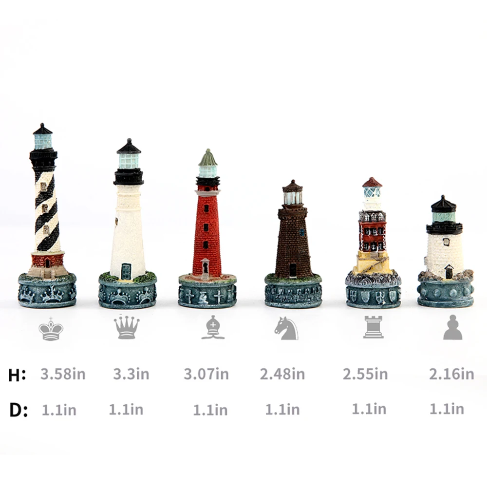 

Chess Pieces 32 Pcs Chess Hand Carving Hand-Drawn Theme of Navigation Light Beacon Chess Pieces Collectible Chess Pieces